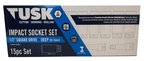 Tusk Impact Socket 15pc Kit 1/2" SD Deep TIS15PC