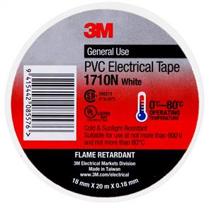 3M Temflex 170 PVC Electrical Tape 18.0mm White