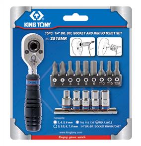 KING TONY KT2515MR Bit/Ratchet Set 1/4Dr 15pc