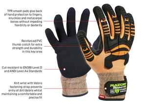 Esko Razor Impact 5 Glove Orange Size 12  E484C