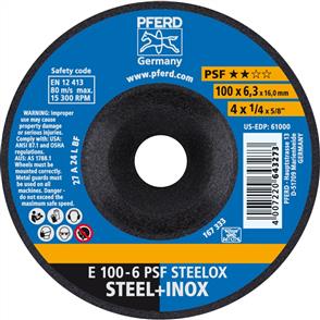 PFERD Inox D/C Grinding Disc E 100x6.0mm A24 PSF Steelox (LPSF)  (643273)