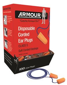ARMOUR Earplugs Corded 100 Pack Class5