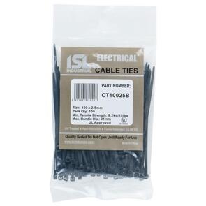 ISL Cable Tie CT10025B 2.5mm x 100mm Black (100 PK)
