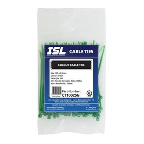 ISL Cable Tie CT10025G 2.5mm x 100mm Green (100 PK)
