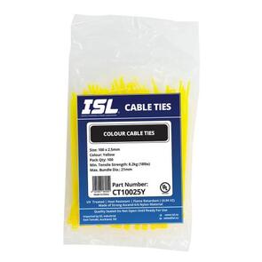ISL Cable Tie CT10025Y 2.5mm x 100mm Yellow (100 PK)
