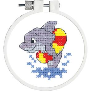 Janlynn Kid Stitch Stamped Cross Stitch Kit 3" Round - Dolphin Splash