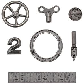 Idea-Ology Tim Holtz Metal Odds & Ends 7/Pkg - Antique Nickel