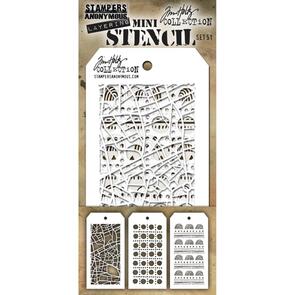 Stampers Anonymous Tim Holtz 3/pk Mini Layering Stencils - Set 51