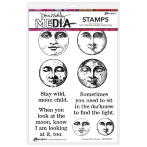 Ranger Ink Dina Wakley Media Cling Stamps 6"X9" - Vintage Moon Faces