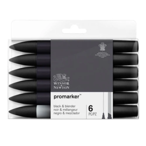 Winsor & Newton Promarker Five Black & One Blender Set