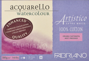 Fabriano Artistico Watercolour Block, 300gsm 20pk Hot Pressed - Extra White