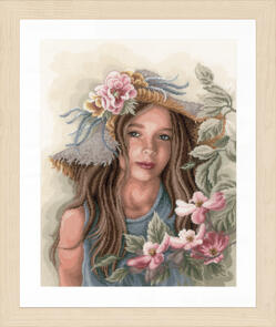 Lanarte Cross Stitch Kit - Little girl with hat (on Linen)