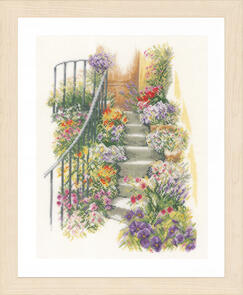 Lanarte Cross Stitch Kit - Flower stairs (on Linen)