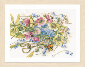 Lanarte Cross Stitch Kit - Meeting around helleborus (on Linen)