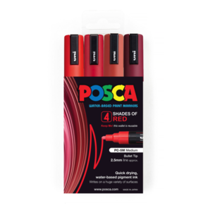 Uni Posca 1.8-2.5mm 4 Pack Shades of Red PC-5M