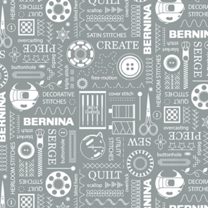 Benartex Contempo Bernina Exclusive Prints; Stitches - Gray