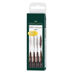 Faber-Castell Pitt Artist Pens Dark Sepia - S 175, F 175, M 175, B 175 Set of 4
