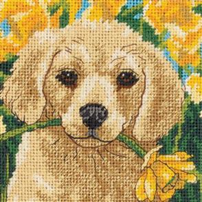 Dimensions Mini Needlepoint Kit - Puppy Mischief Stitched In Floss