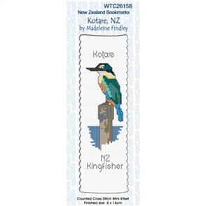 CraftCo Cross Stitch Kit Bookmark - Madeleine Findley's Kotare, NZ Kingfisher
