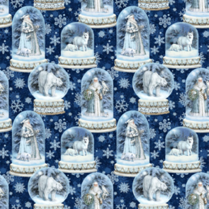 Northcott Father Christmas - Snow Globes - Dark Blue