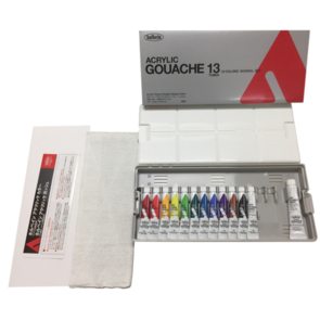 Holbein Acrylic Gouache Set 13 x 12ml, 20ml White + Case/Palette