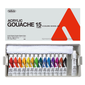 Holbein Acrylic Gouache Set 14 x12ml, White 40ml + Case/Palette