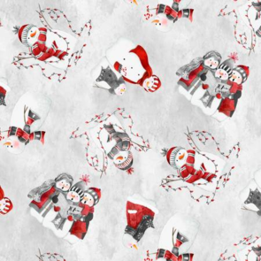 Wilmington Prints Snowy Tidings - Large Allover Snowmen - Gray