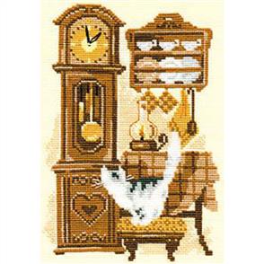Riolis Cat with Clock - Cross Stitch Kit