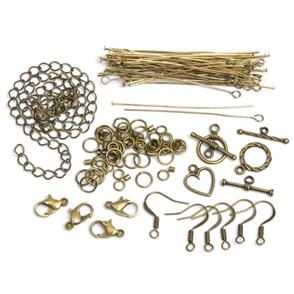 Cousin Jewelry Basics Metal Findings 145/Pkg - Antique Gold Starter Pack