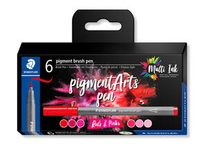 Staedtler Pigment Arts Brush Pen Set, Reds&Pinks 6 Pcs