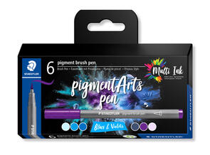 Staedtler Pigment Arts Brush Pen Set, Blues&Violets 6Pc