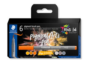 Staedtler Pigment Arts Brush Pen Set, Greys&Caramels 6Pc