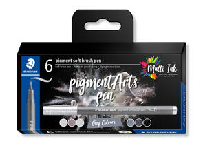 Staedtler Pigment Arts Soft Brush Pen Set, Greys 6 Pcs