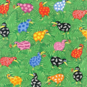 Nutex Kiwiana Fabric - Rainbow Kiwi's - Multi