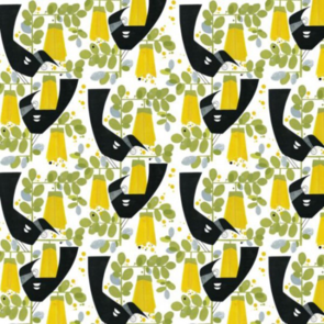Nutex Kiwiana Fabric - Tui & Kowhai White
