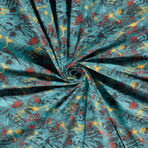 Nooteboom Cotton Jersey - Printed Abstract #19643 - Colour 24 - Petrol