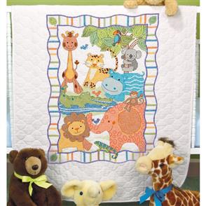 Dimensions Baby Quilt Stamped Cross Stitch Kit - Mod Zoo 34"X43"
