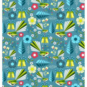 Nutex Kiwiana Fabric - Early Birds - Fantail Blue