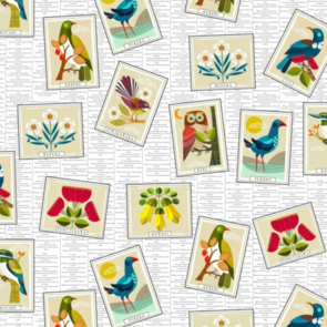 Nutex Kiwiana Fabric - Postcards of NZ - Frames White
