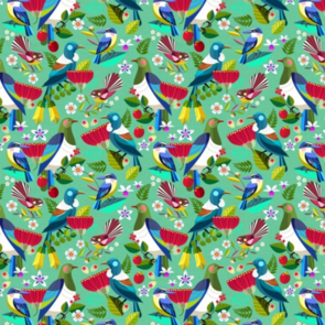 Nutex Kiwiana Fabric - Postcards of NZ - Birds Mint