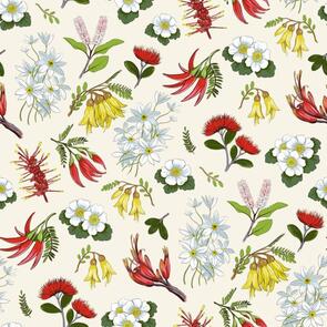 Nutex Kiwiana Fabric - Native Flora Cream