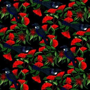 Nutex Kiwiana Fabric - Tui & Pohutukawa Navy