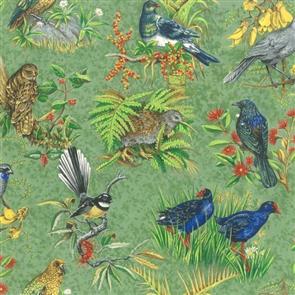 Nutex Kiwiana Fabric - Chatter Birds Green