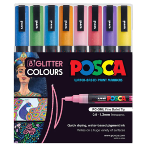 Uni Posca 0.9-1.3mm Fine 8 Pack - Glitter