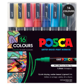 Uni Posca 0.9-1.3mm Fine 16 Pack - Assorted