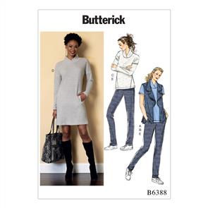 Butterick Pattern 6388 Misses' Lapped Collar Tops and Dress, Draped Collar Vest, and Pleated Pants