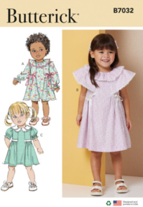 Butterick Sewing Pattern Toddlers' Dress with Sleeve and Neckline Variations B7032