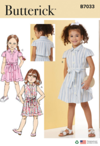 Butterick Sewing Pattern Children's Dress with Sleeve Variations and Tie Belt B7033