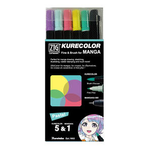 KURETAKE ZIG KURECOLOR Fine&Brush Pastel Set/6