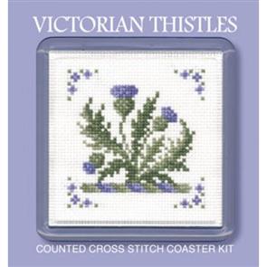 Textile Heritage Cross Stitch Kit Coaster - Victorian Thistles